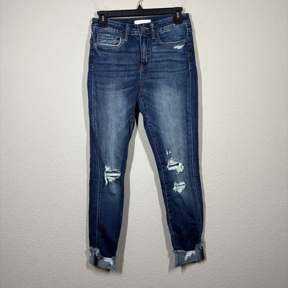 Vervet Womens 26 Cuffed Skinny Jeans Blue Washed Distressed High Rise Pockets - Picture 1 of 8